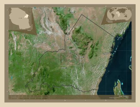Photo for Tanga, region of Tanzania. High resolution satellite map. Locations and names of major cities of the region. Corner auxiliary location maps - Royalty Free Image