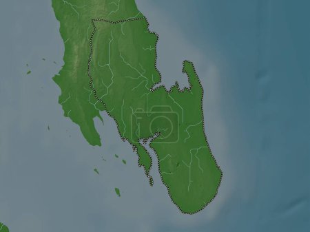Téléchargez les photos : Zanzibar Sud et Centre, région de Tanzanie. Carte d'altitude colorée dans le style wiki avec des lacs et des rivières - en image libre de droit