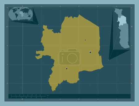 Téléchargez les photos : Kara, region of Togo. Solid color shape. Locations of major cities of the region. Corner auxiliary location maps - en image libre de droit