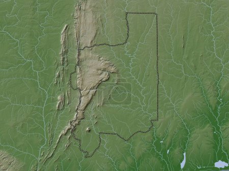 Téléchargez les photos : Plateaux, region of Togo. Elevation map colored in wiki style with lakes and rivers - en image libre de droit