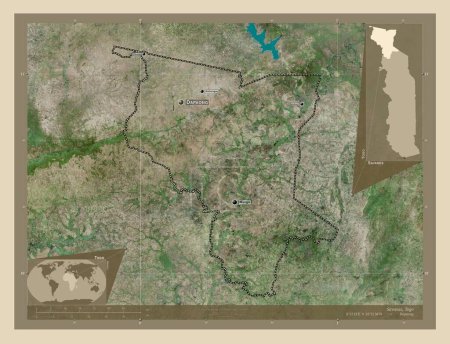Téléchargez les photos : Savanes, region of Togo. High resolution satellite map. Locations and names of major cities of the region. Corner auxiliary location maps - en image libre de droit