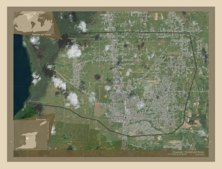 Photo for Chaguanas, borough of Trinidad and Tobago. High resolution satellite map. Locations and names of major cities of the region. Corner auxiliary location maps - Royalty Free Image