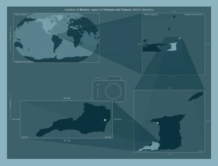 Photo for Siparia, region of Trinidad and Tobago. Diagram showing the location of the region on larger-scale maps. Composition of vector frames and PNG shapes on a solid background - Royalty Free Image