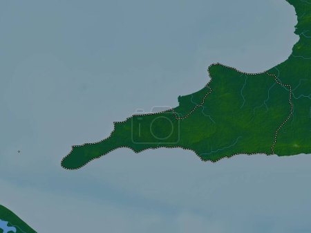 Téléchargez les photos : Siparie, région de Trinité-et-Tobago. Carte d'altitude colorée avec lacs et rivières - en image libre de droit