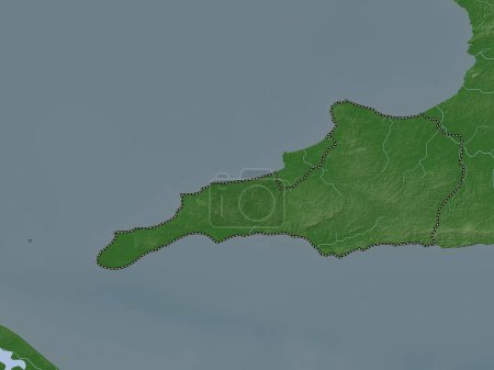Téléchargez les photos : Siparie, région de Trinité-et-Tobago. Carte d'altitude colorée dans le style wiki avec des lacs et des rivières - en image libre de droit