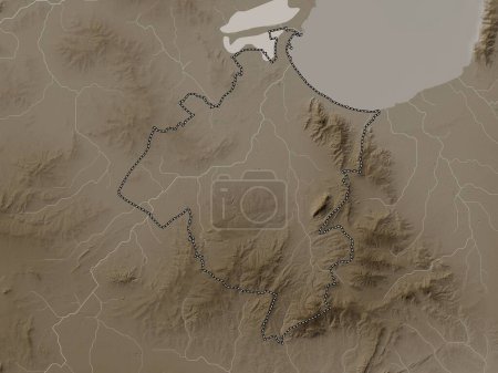 Photo for Ben Arous, governorate of Tunisia. Elevation map colored in sepia tones with lakes and rivers - Royalty Free Image