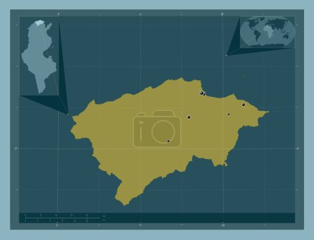 Téléchargez les photos : Bizerte, governorate of Tunisia. Solid color shape. Locations of major cities of the region. Corner auxiliary location maps - en image libre de droit