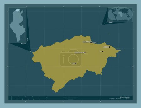 Téléchargez les photos : Bizerte, governorate of Tunisia. Solid color shape. Locations and names of major cities of the region. Corner auxiliary location maps - en image libre de droit