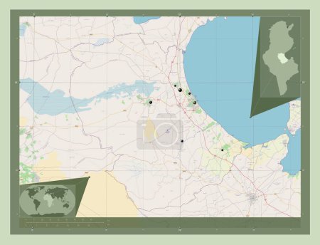 Photo for Gabes, governorate of Tunisia. Open Street Map. Locations of major cities of the region. Corner auxiliary location maps - Royalty Free Image
