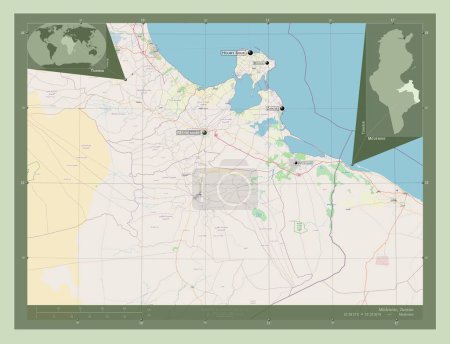Photo for Medenine, governorate of Tunisia. Open Street Map. Locations and names of major cities of the region. Corner auxiliary location maps - Royalty Free Image