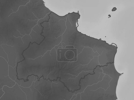 Téléchargez les photos : Monastir, gouvernorat de Tunisie. Carte d'altitude en niveaux de gris avec lacs et rivières - en image libre de droit