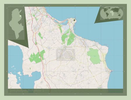 Téléchargez les photos : Monastir, governorate of Tunisia. Open Street Map. Corner auxiliary location maps - en image libre de droit