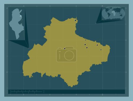 Téléchargez les photos : Monastir, governorate of Tunisia. Solid color shape. Locations of major cities of the region. Corner auxiliary location maps - en image libre de droit