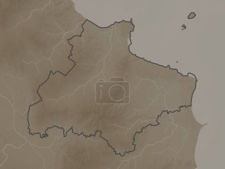 Foto de Monastir, governorate of Tunisia. Elevation map colored in sepia tones with lakes and rivers - Imagen libre de derechos