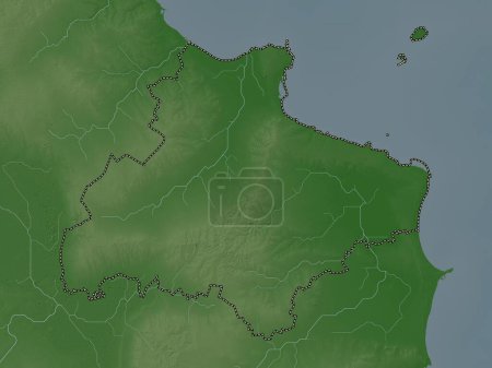 Monastir, gouvernorat de Tunisie. Carte d'altitude colorée dans le style wiki avec des lacs et des rivières