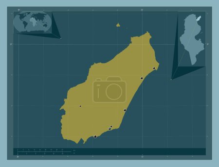 Photo for Nabeul, governorate of Tunisia. Solid color shape. Locations of major cities of the region. Corner auxiliary location maps - Royalty Free Image