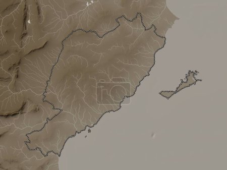 Photo for Sfax, governorate of Tunisia. Elevation map colored in sepia tones with lakes and rivers - Royalty Free Image