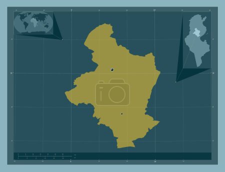 Téléchargez les photos : Sidi Bou Zid, governorate of Tunisia. Solid color shape. Locations of major cities of the region. Corner auxiliary location maps - en image libre de droit
