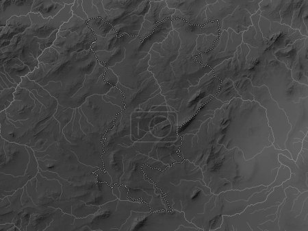Téléchargez les photos : Siliana, governorate of Tunisia. Grayscale elevation map with lakes and rivers - en image libre de droit