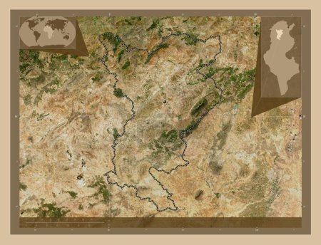 Téléchargez les photos : Siliana, governorate of Tunisia. Low resolution satellite map. Corner auxiliary location maps - en image libre de droit