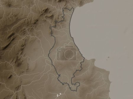 Photo for Sousse, governorate of Tunisia. Elevation map colored in sepia tones with lakes and rivers - Royalty Free Image