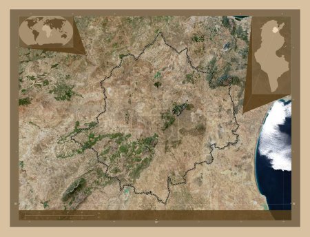 Téléchargez les photos : Zaghouan, governorate of Tunisia. Low resolution satellite map. Corner auxiliary location maps - en image libre de droit