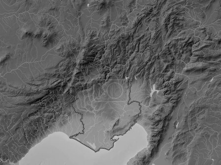 Téléchargez les photos : Adana, province of Turkiye. Grayscale elevation map with lakes and rivers - en image libre de droit