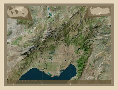 Foto de Adana, province of Turkiye. High resolution satellite map. Locations of major cities of the region. Corner auxiliary location maps - Imagen libre de derechos