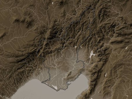 Foto de Adana, province of Turkiye. Elevation map colored in sepia tones with lakes and rivers - Imagen libre de derechos