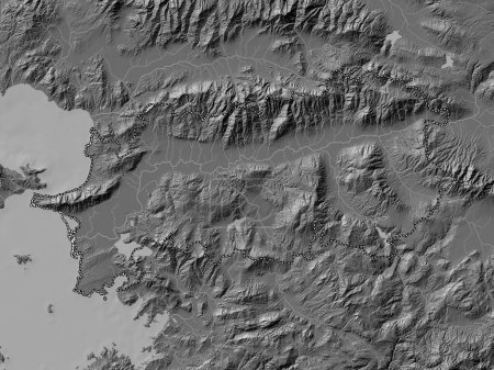 Téléchargez les photos : Aydin, province of Turkiye. Bilevel elevation map with lakes and rivers - en image libre de droit