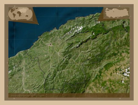 Téléchargez les photos : Bartn, province of Turkiye. Low resolution satellite map. Corner auxiliary location maps - en image libre de droit