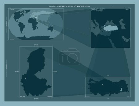 Foto de Batman, province of Turkiye. Diagram showing the location of the region on larger-scale maps. Composition of vector frames and PNG shapes on a solid background - Imagen libre de derechos