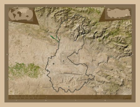 Foto de Batman, province of Turkiye. Low resolution satellite map. Locations of major cities of the region. Corner auxiliary location maps - Imagen libre de derechos