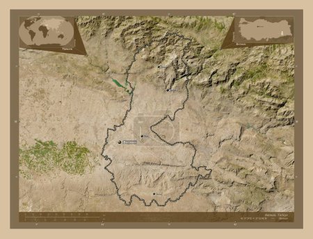Foto de Batman, province of Turkiye. Low resolution satellite map. Locations and names of major cities of the region. Corner auxiliary location maps - Imagen libre de derechos