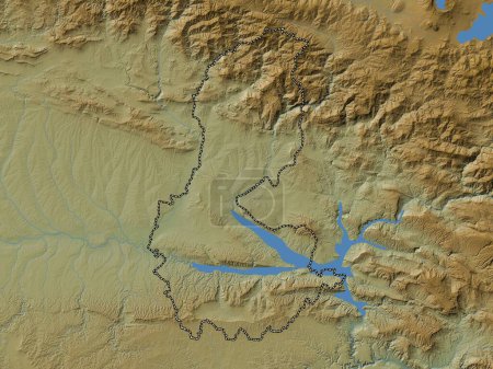 Téléchargez les photos : Batman, province of Turkiye. Colored elevation map with lakes and rivers - en image libre de droit