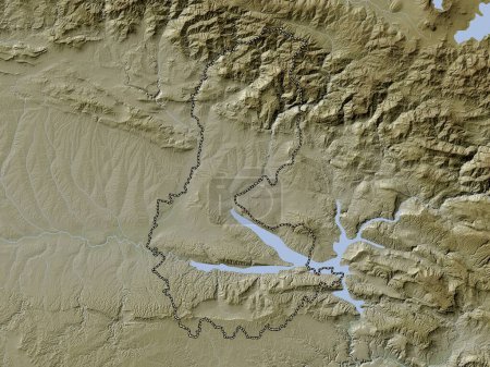 Téléchargez les photos : Batman, province de Turkiye. Carte d'altitude colorée dans le style wiki avec des lacs et des rivières - en image libre de droit