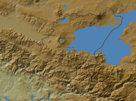 Téléchargez les photos : Bitlis, province de Turkiye. Carte d'altitude colorée avec lacs et rivières - en image libre de droit