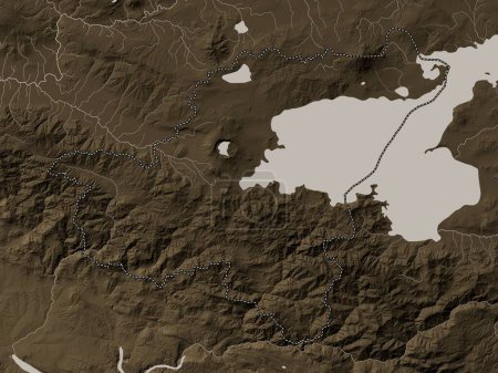 Photo for Bitlis, province of Turkiye. Elevation map colored in sepia tones with lakes and rivers - Royalty Free Image