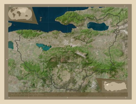 Téléchargez les photos : Bursa, province of Turkiye. High resolution satellite map. Corner auxiliary location maps - en image libre de droit