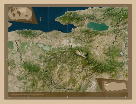 Photo for Bursa, province of Turkiye. Low resolution satellite map. Corner auxiliary location maps - Royalty Free Image