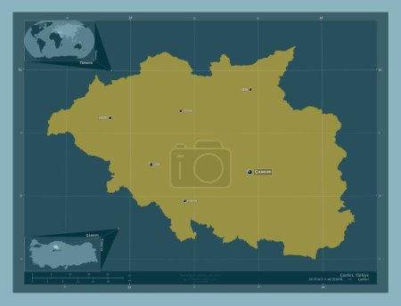 Foto de Cankiri, province of Turkiye. Solid color shape. Locations and names of major cities of the region. Corner auxiliary location maps - Imagen libre de derechos