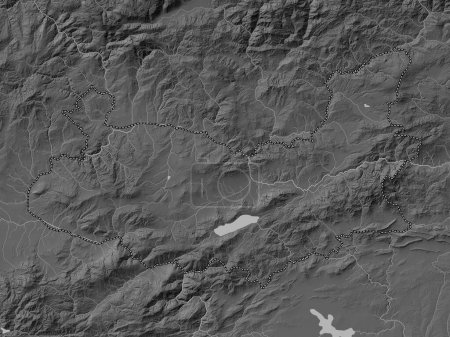 Téléchargez les photos : Elazg, province of Turkiye. Grayscale elevation map with lakes and rivers - en image libre de droit