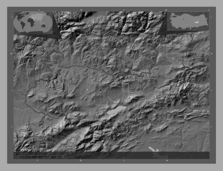 Photo for Elazg, province of Turkiye. Bilevel elevation map with lakes and rivers. Corner auxiliary location maps - Royalty Free Image