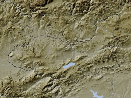 Téléchargez les photos : Elazg, province de Turkiye. Carte d'altitude colorée dans le style wiki avec des lacs et des rivières - en image libre de droit