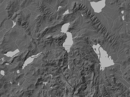 Téléchargez les photos : Isparta, province of Turkiye. Grayscale elevation map with lakes and rivers - en image libre de droit