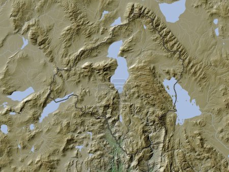 Téléchargez les photos : Isparta, province de Turkiye. Carte d'altitude colorée dans le style wiki avec des lacs et des rivières - en image libre de droit
