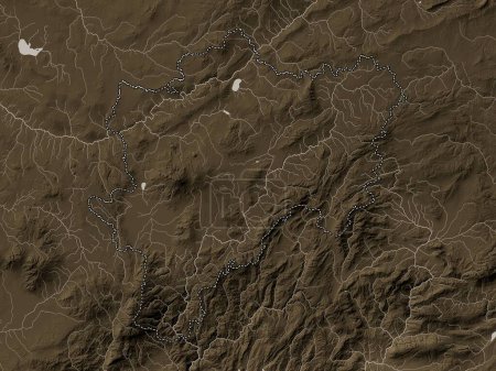 Téléchargez les photos : Kayseri, province of Turkiye. Elevation map colored in sepia tones with lakes and rivers - en image libre de droit
