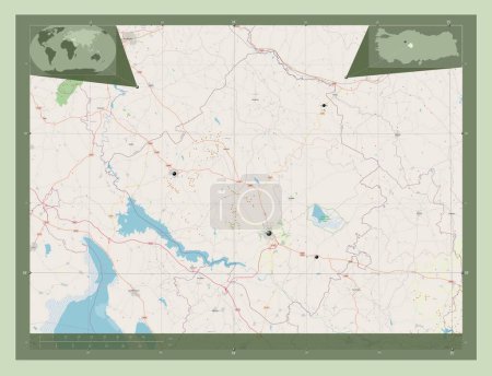 Téléchargez les photos : Krsehir, province of Turkiye. Open Street Map. Locations of major cities of the region. Corner auxiliary location maps - en image libre de droit