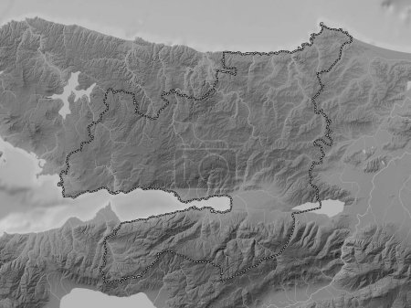Photo for Kocaeli, province of Turkiye. Grayscale elevation map with lakes and rivers - Royalty Free Image