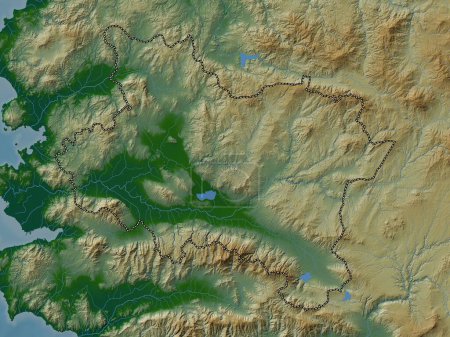 Foto de Manisa, provincia de Turkiye. Mapa de elevación de colores con lagos y ríos - Imagen libre de derechos